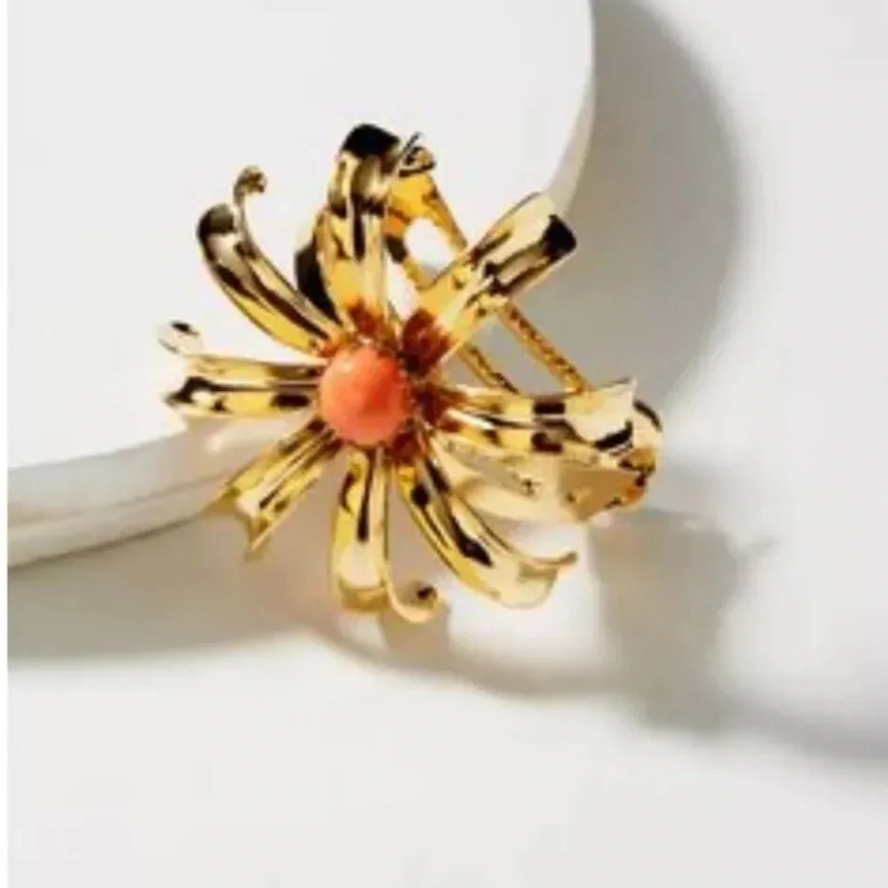Anthropologie Sunflower Hair Clip Barrette Gold Coral Stone By Dauphines